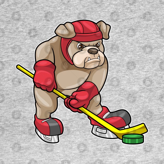 Bulldog at Ice hockey with Ice hockey stick by Markus Schnabel